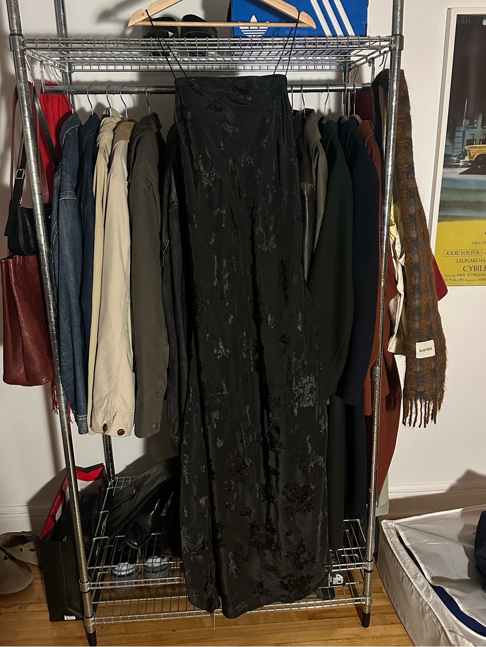 Abercrombie & Fitch Black Velvet Floral Maxi Slip Dress
